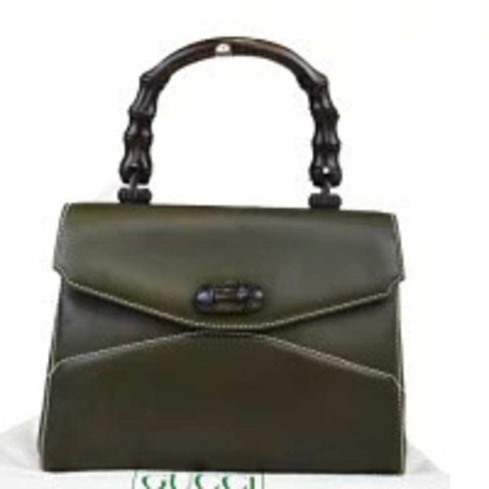Gucci Bamboo Handbag Khaki Green Leather Wood